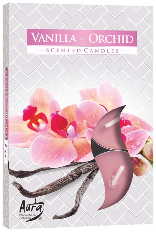 Aura čajová vonná svíčka Vanilka Orchidej 6ks