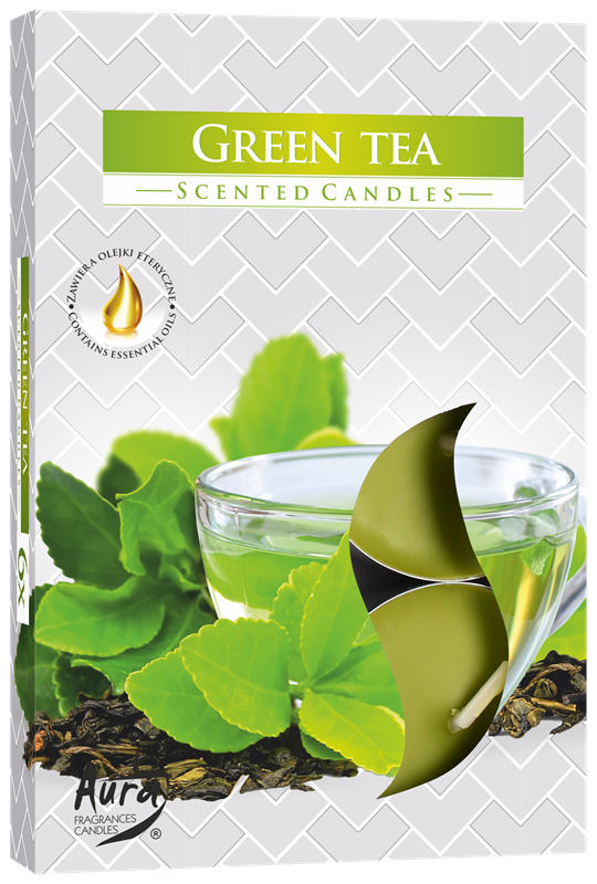 Aura čajová vonná svíčka Zelený čaj 6ks