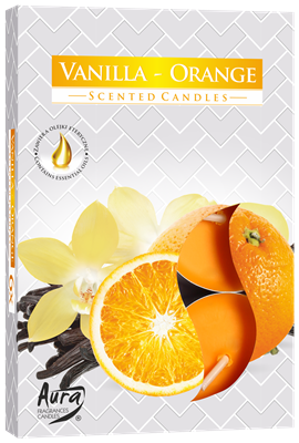 Aura čajová vonná svíčka Vanilka-Pomeranč 6ks