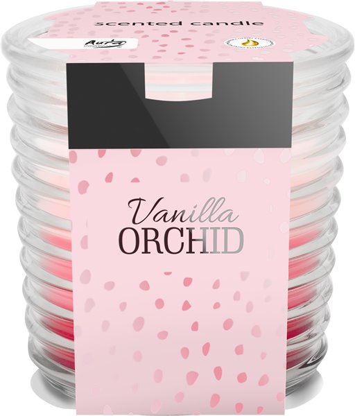 Tříbarevná vonná svíčka ve skle - Vanilka Orchidej