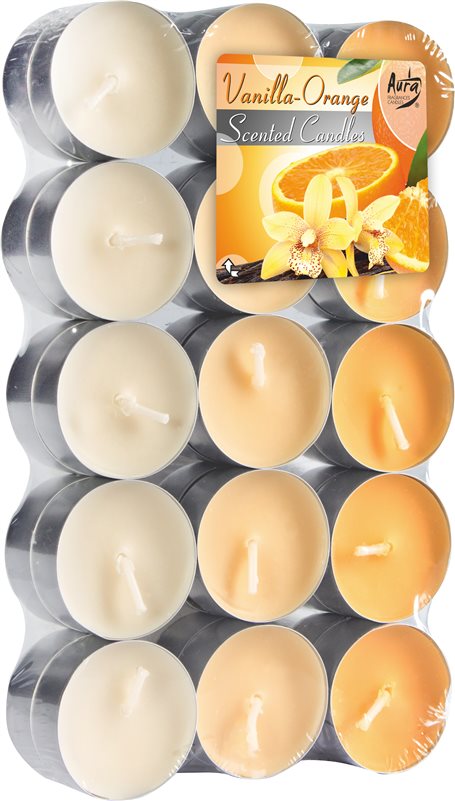 Aura čajová vonná svíčka Vanilka-Pomeranč 30ks
